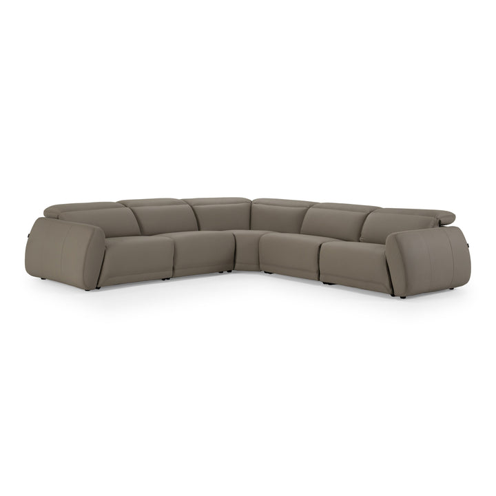 Skye - Contemporary Grey Leather Sectional Sofa with 3 Power Recliners &amp; Headrests
