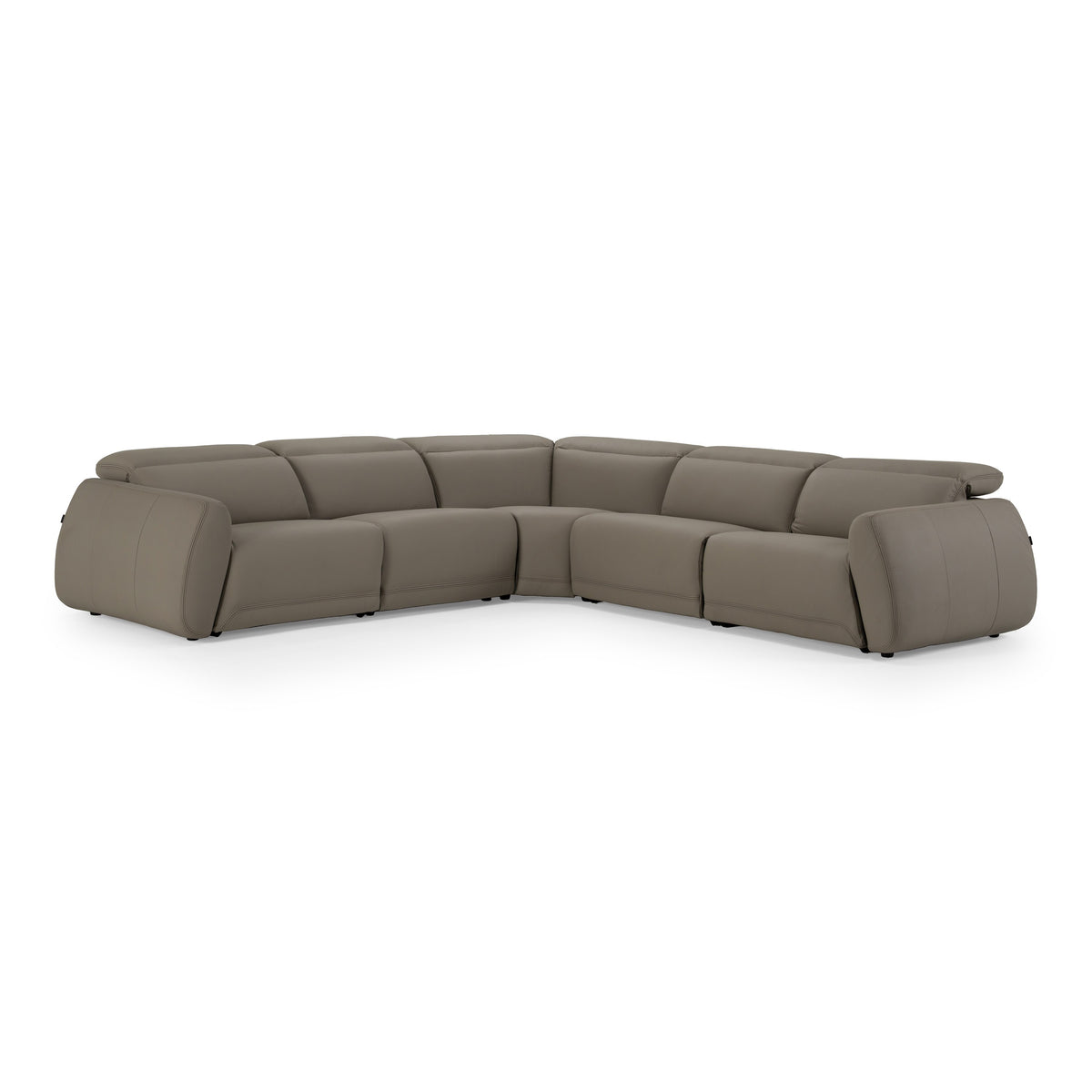 Skye - Contemporary Grey Leather Sectional Sofa with 3 Power Recliners & Headrests