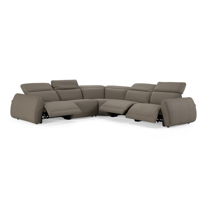Skye - Contemporary Grey Leather Sectional Sofa with 3 Power Recliners &amp; Headrests