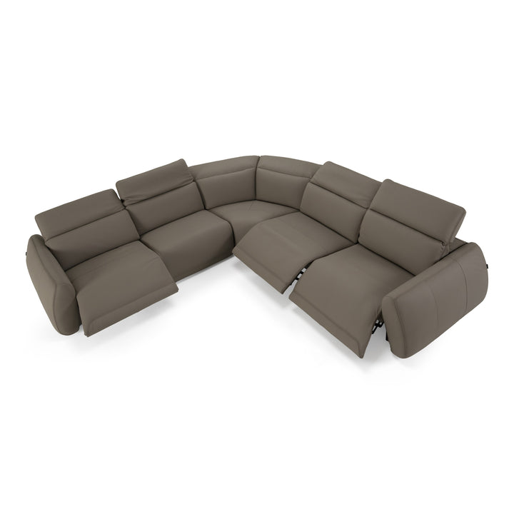 Skye - Contemporary Grey Leather Sectional Sofa with 3 Power Recliners &amp; Headrests