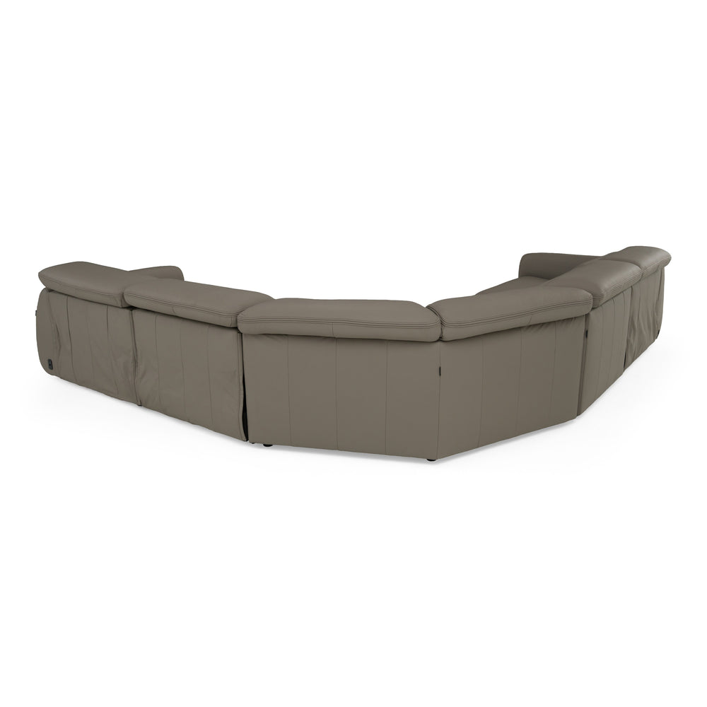 Skye - Contemporary Grey Leather Sectional Sofa with 3 Power Recliners & Headrests