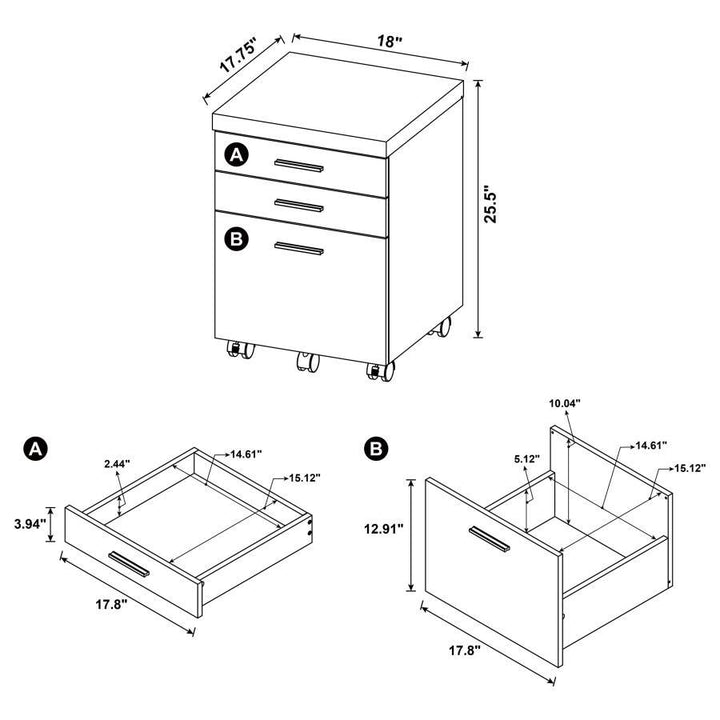 Skylar - 3 - Drawer Home Office Mobile File Cabinet - Cappuccino Filing Cabinet modern furniture Contempo Furniture