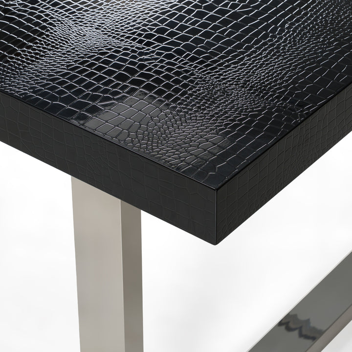 Skyline Modern Black Crocodile Lacquer Extendable Dining Table - View 8