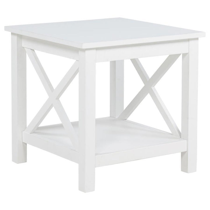 Skyview - Square Pine Wood Side End Table With Shelf - White End Table modern furniture Contempo Furniture