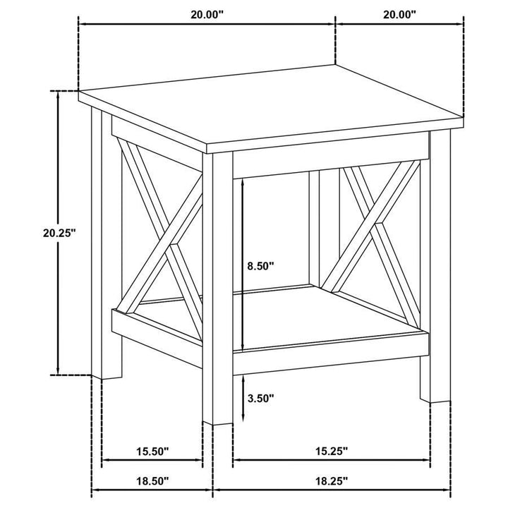 Skyview - Square Pine Wood Side End Table With Shelf - White End Table modern furniture Contempo Furniture