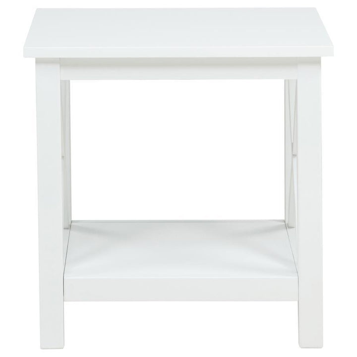 Skyview - Square Pine Wood Side End Table With Shelf - White End Table modern furniture Contempo Furniture