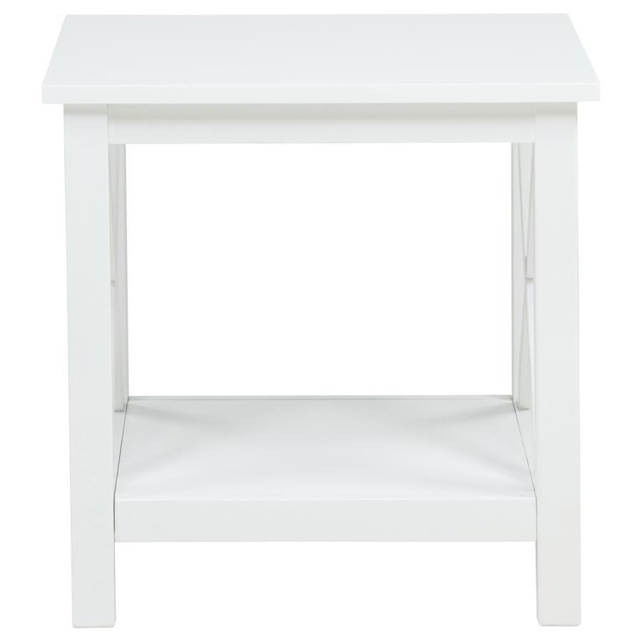 Skyview - Square Pine Wood Side End Table With Shelf - White End Table modern furniture Contempo Furniture