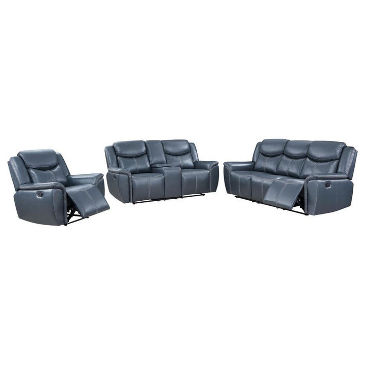 Sloane - 3 Piece Upholstered Reclining Sofa Set - Blue 3 - Piece Living Room Set modern furniture Contempo Furniture