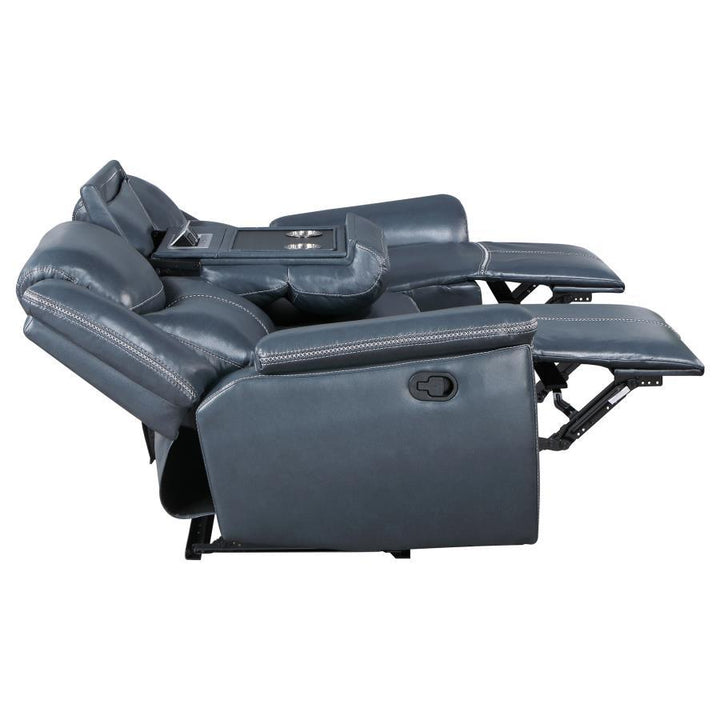 Sloane - Upholstered Padded Arm Reclining Sofa - Blue Reclining Sofa modern furniture Contempo Furniture