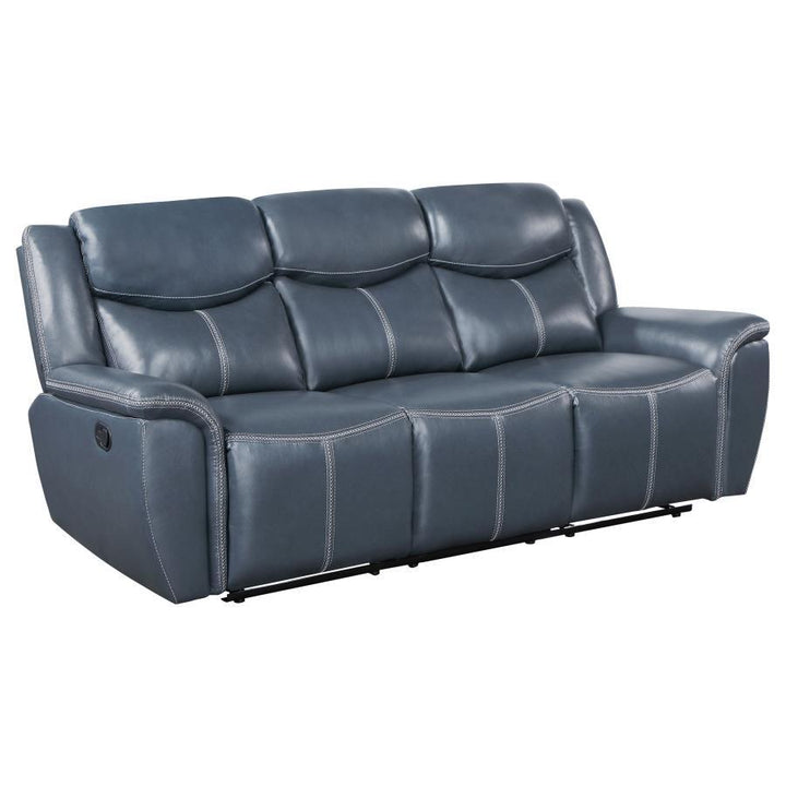 Sloane - Upholstered Padded Arm Reclining Sofa - Blue Reclining Sofa modern furniture Contempo Furniture