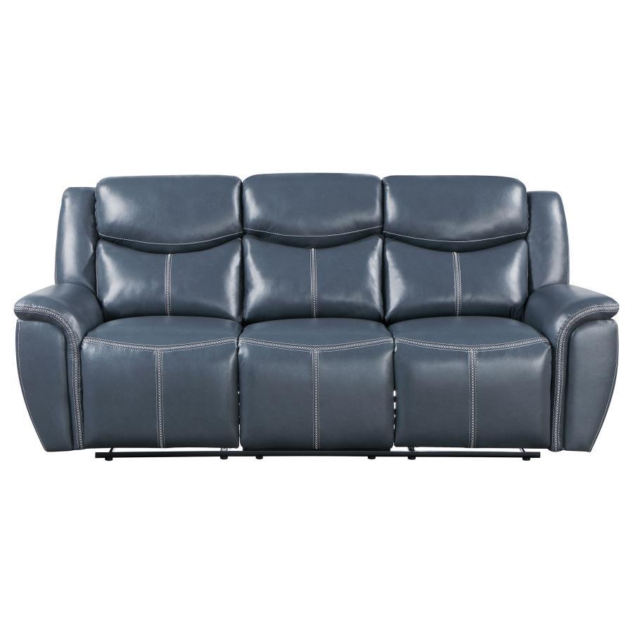 Sloane - Upholstered Padded Arm Reclining Sofa - Blue Reclining Sofa modern furniture Contempo Furniture