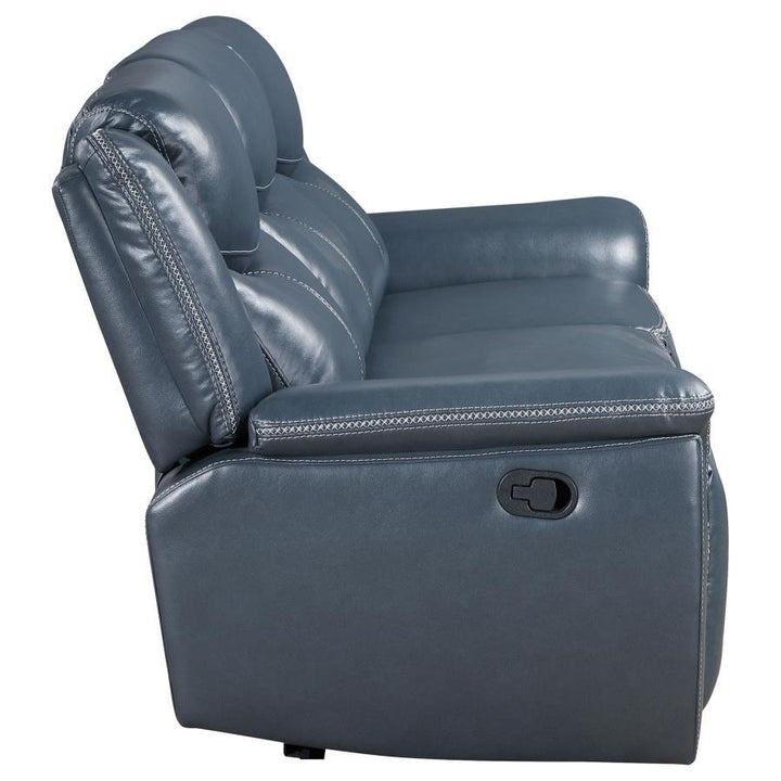 Sloane - Upholstered Padded Arm Reclining Sofa - Blue Reclining Sofa modern furniture Contempo Furniture