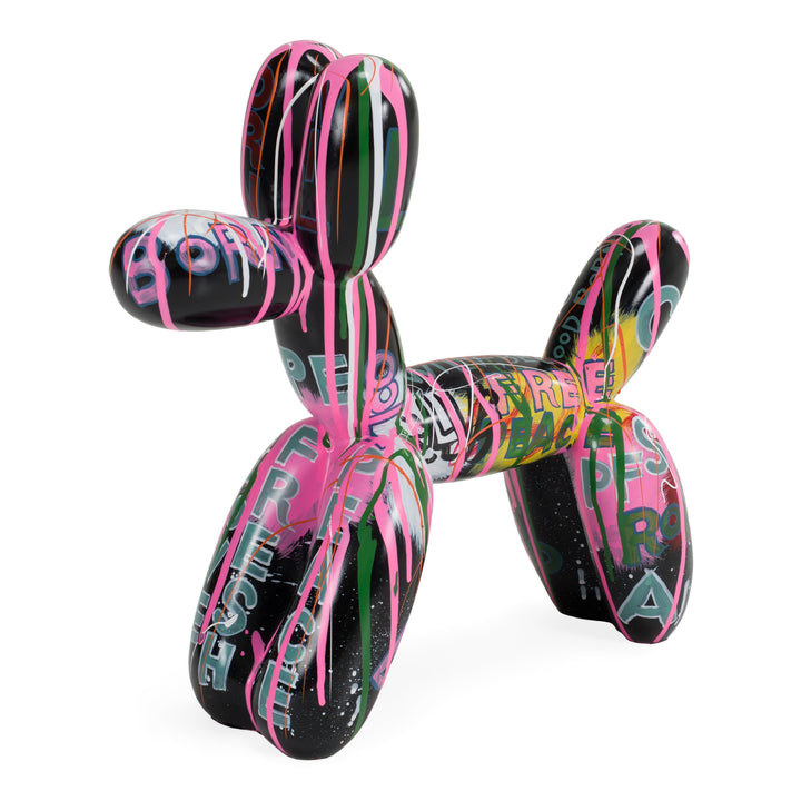 Small Graffiti Balloon Dog - Black + Multi-Color Sculpture