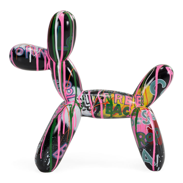 Small Graffiti Balloon Dog - Black + Multi-Color Sculpture