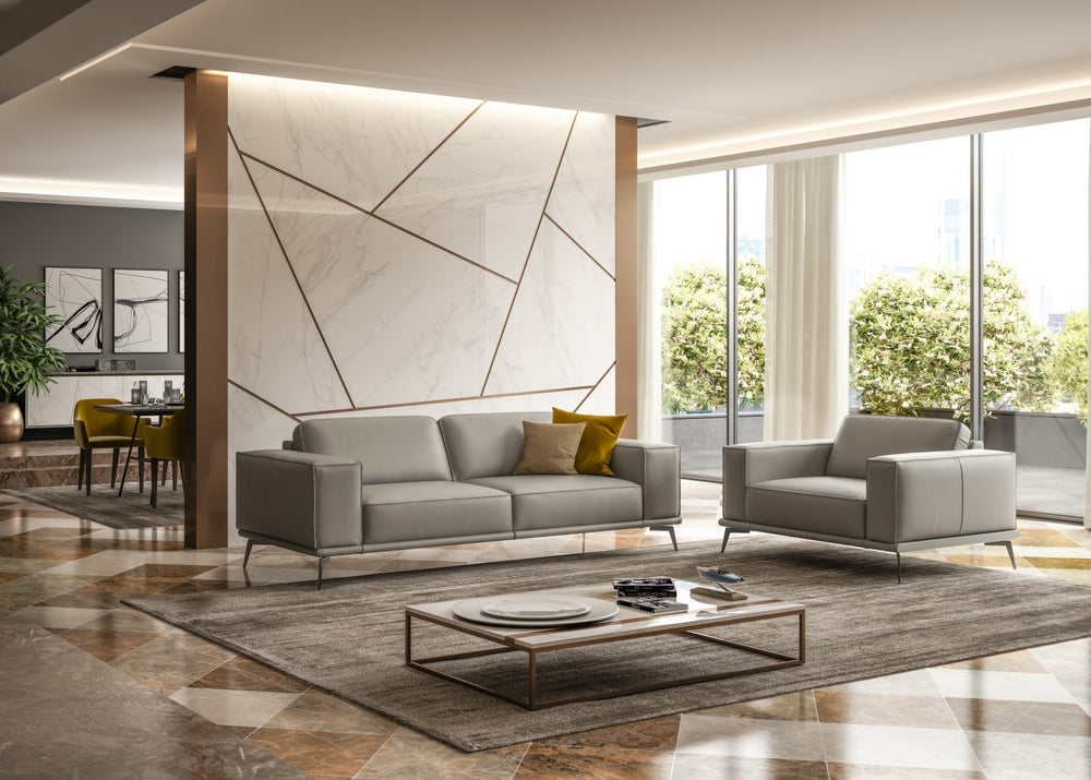 Soho - Contemporary Italian Light Grey Leather Sofa - View 2