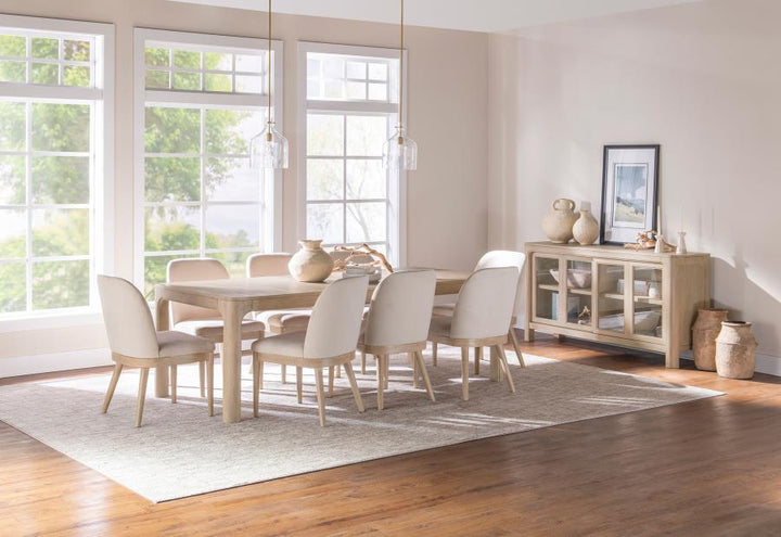 Solano 7 - Piece Extension Dining Set Weathered Mango Wood Table &amp; 6 Chairs Arm Chair modern furniture Contempo Furniture