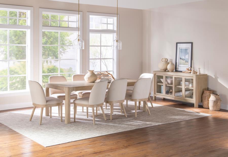 Solano 7 - Piece Extension Dining Set Weathered Mango Wood Table & 6 Chairs Arm Chair modern furniture Contempo Furniture