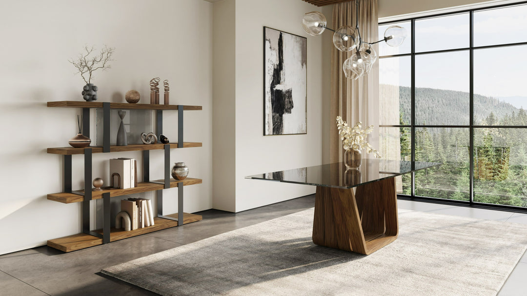 Solvang - Contemporary - Grey Glass + Walnut Rectangular Dining Table