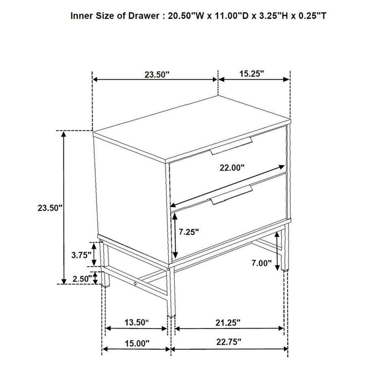 Sonora - 2 - Drawer Nightstand Bedside Table - White Accent Nightstand modern furniture Contempo Furniture