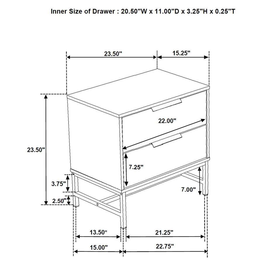 Sonora - 2 - Drawer Nightstand Bedside Table - White Accent Nightstand modern furniture Contempo Furniture