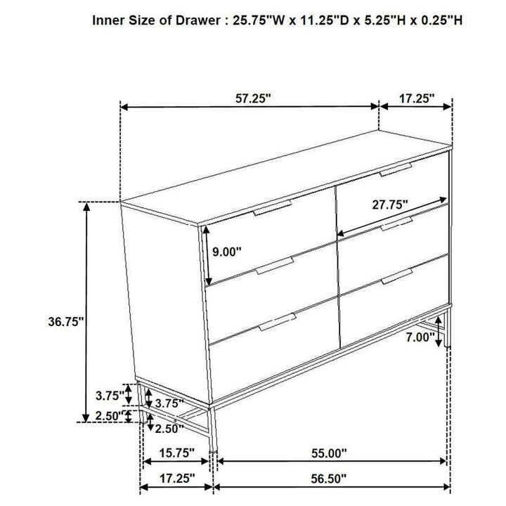 Sonora - 6 - Drawer Bedroom Dresser - White Dressers modern furniture Contempo Furniture