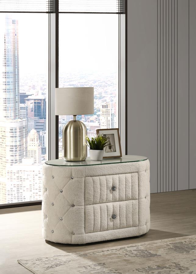 Sonya - 2 - Drawer Upholstered Nightstand Bedside Table - Ivory Accent Nightstand modern furniture Contempo Furniture