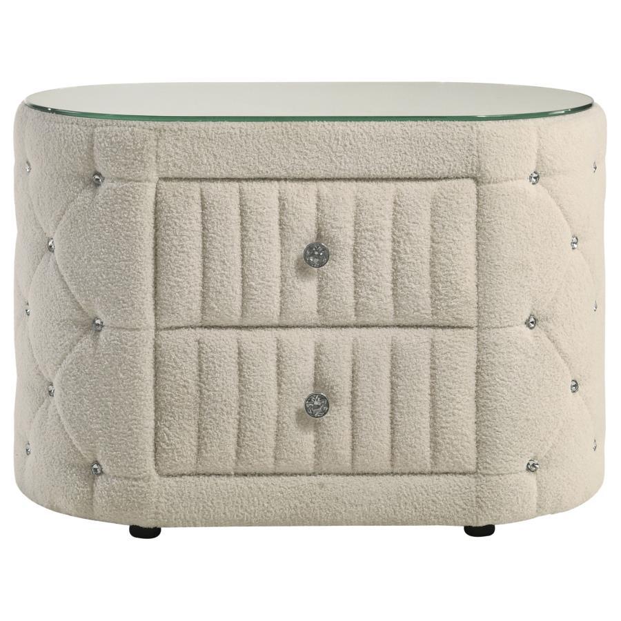 Sonya - 2 - Drawer Upholstered Nightstand Bedside Table - Ivory Accent Nightstand modern furniture Contempo Furniture