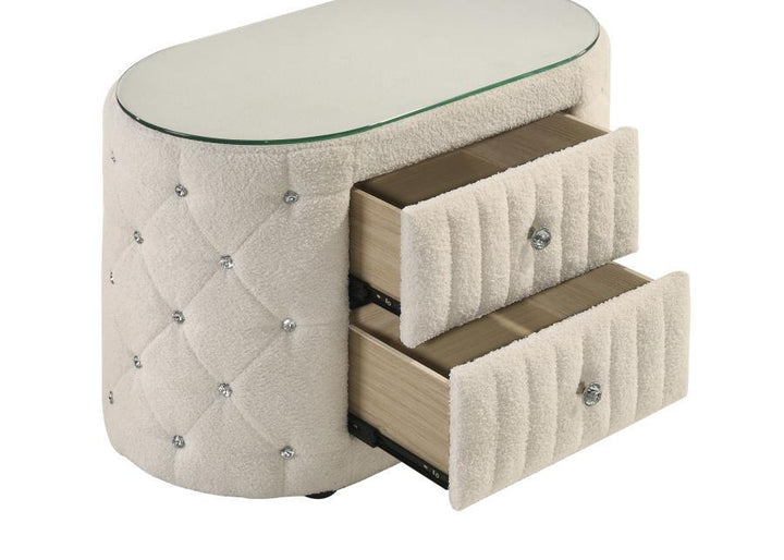 Sonya - 2 - Drawer Upholstered Nightstand Bedside Table - Ivory Accent Nightstand modern furniture Contempo Furniture