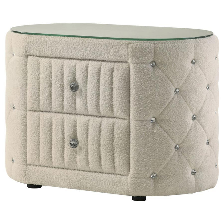 Sonya - 2 - Drawer Upholstered Nightstand Bedside Table - Ivory Accent Nightstand modern furniture Contempo Furniture