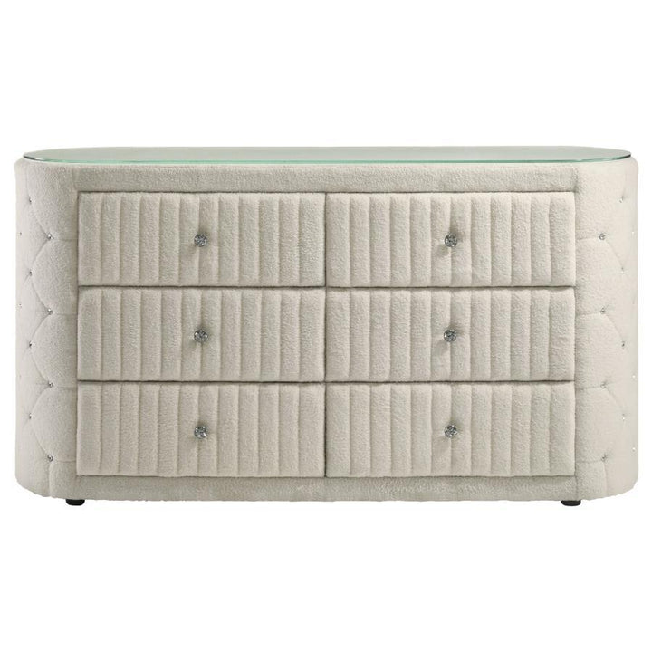 Sonya - 6 - Drawer Upholstered Bedroom Dresser - Ivory Dressers modern furniture Contempo Furniture