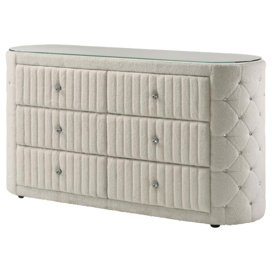 Sonya - 6 - Drawer Upholstered Bedroom Dresser - Ivory Dressers modern furniture Contempo Furniture
