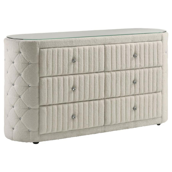 Sonya - 6 - Drawer Upholstered Bedroom Dresser - Ivory Dressers modern furniture Contempo Furniture