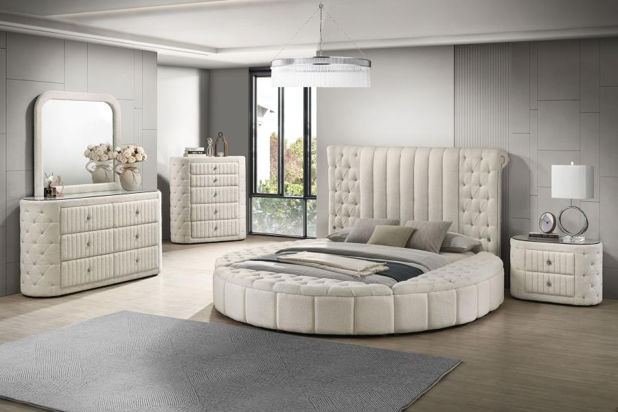 Sonya - 6 - Drawer Upholstered Bedroom Dresser With Mirror - Ivory Dresser & Mirror modern furniture Contempo Furniture