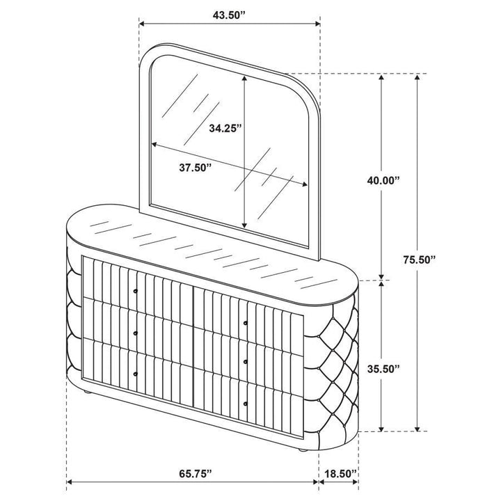 Sonya - 6 - Drawer Upholstered Bedroom Dresser With Mirror - Ivory Dresser &amp; Mirror modern furniture Contempo Furniture