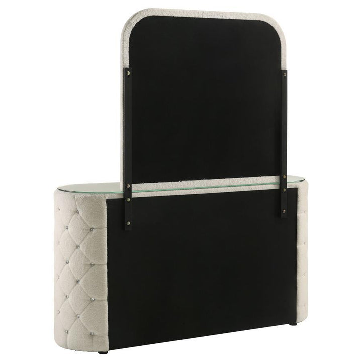 Sonya - 6 - Drawer Upholstered Bedroom Dresser With Mirror - Ivory Dresser &amp; Mirror modern furniture Contempo Furniture