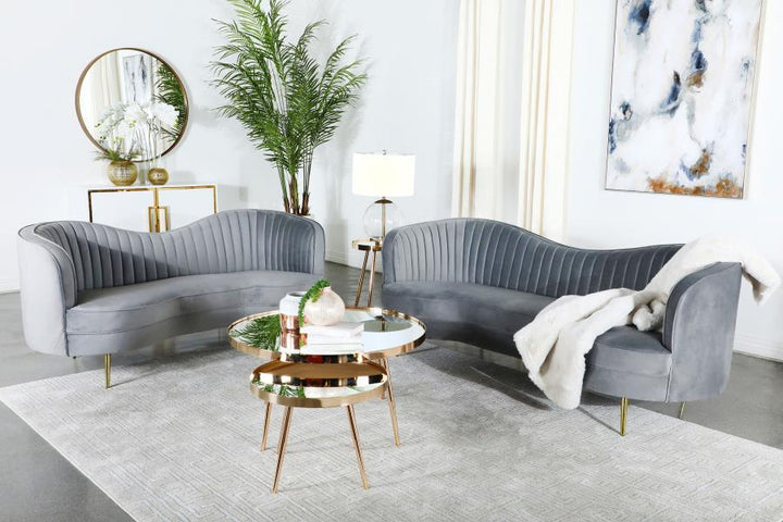 Sophia - 2 Piece Upholstered Channel Tufted Sofa Set - Gray Stationary Sofa &amp; Loveseat modern furniture Contempo Furniture
