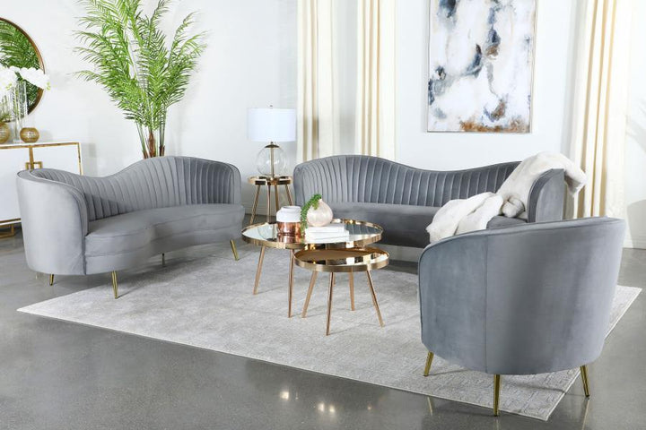 Sophia - 3 Piece Upholstered Channel Tufted Sofa Set - Gray 3 - Piece Living Room Set modern furniture Contempo Furniture