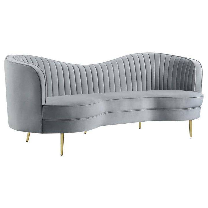 Sophia - Upholstered Channel Tufted Sofa - Gray Stationary Sofa modern furniture Contempo Furniture
