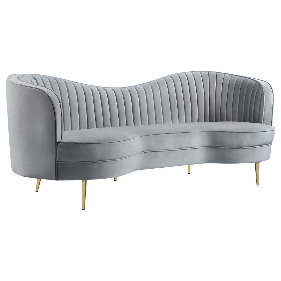 Sophia - Upholstered Channel Tufted Sofa - Gray Stationary Sofa modern furniture Contempo Furniture