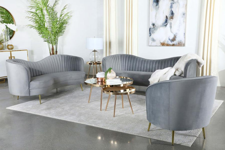 Sophia - Upholstered Channel Tufted Sofa - Gray Stationary Sofa modern furniture Contempo Furniture