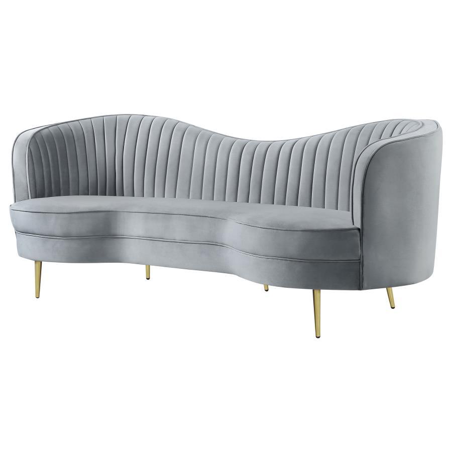 Sophia - Upholstered Channel Tufted Sofa - Gray Stationary Sofa modern furniture Contempo Furniture
