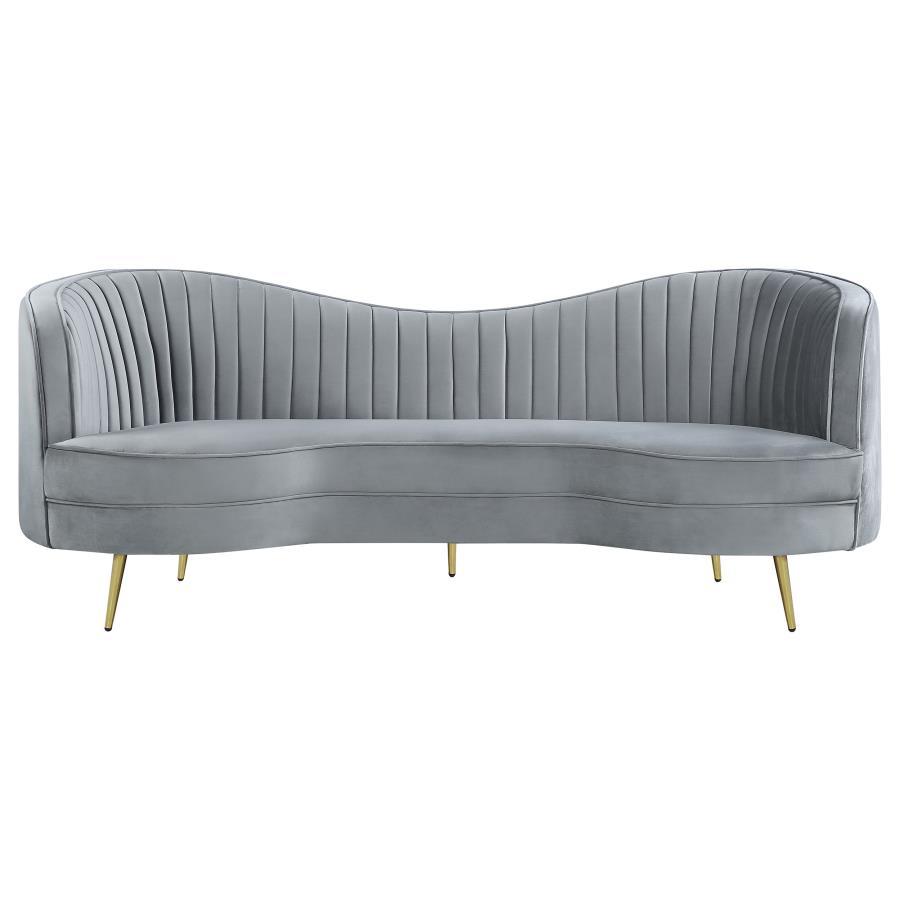 Sophia - Upholstered Channel Tufted Sofa - Gray Stationary Sofa modern furniture Contempo Furniture