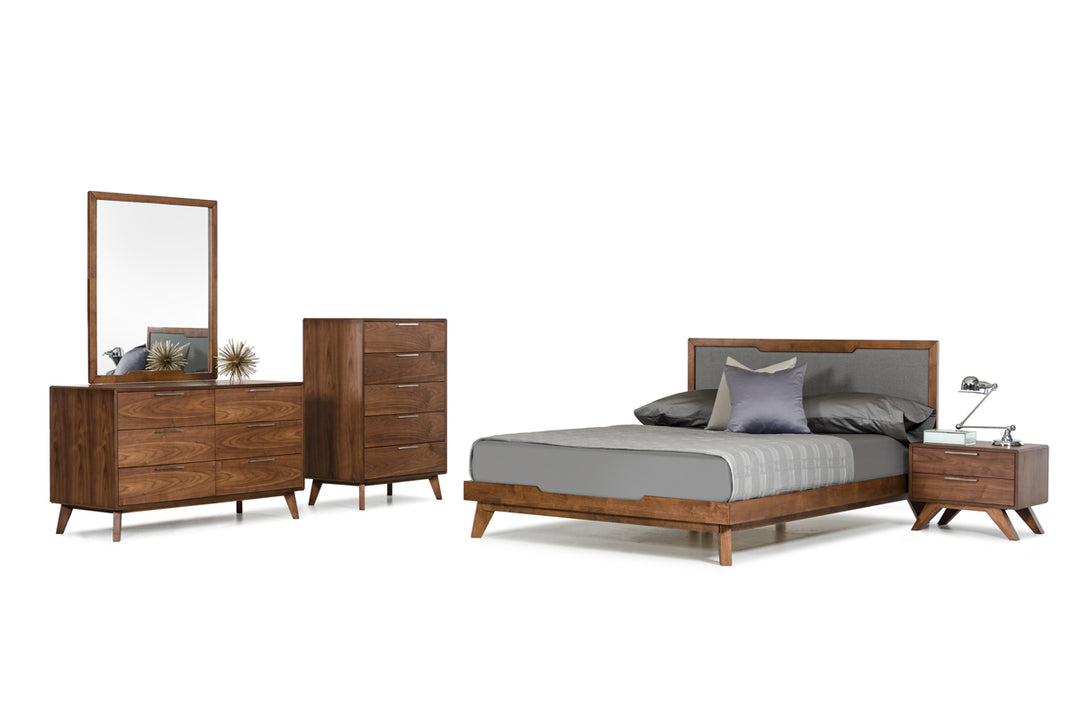Soria Mid-Century Grey & Walnut Bed