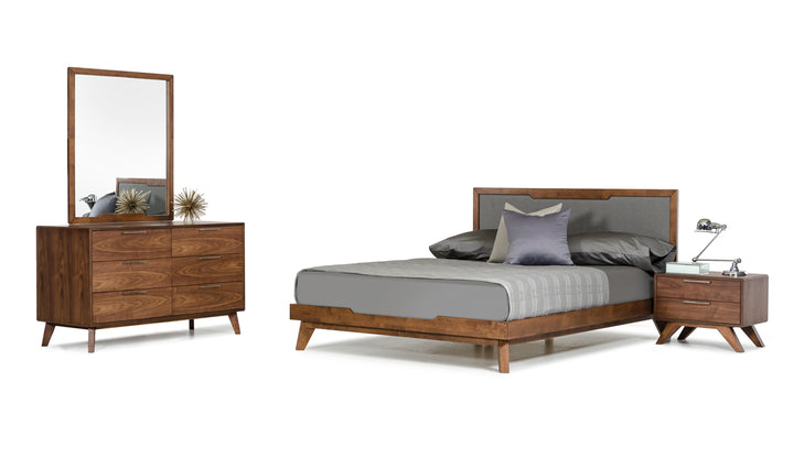 Soria Mid-Century Grey &amp; Walnut Bedroom Set