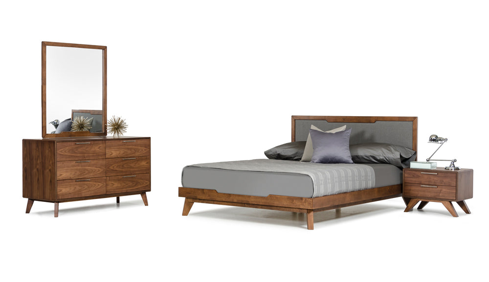 Soria Mid-Century Grey & Walnut Bedroom Set - View 7