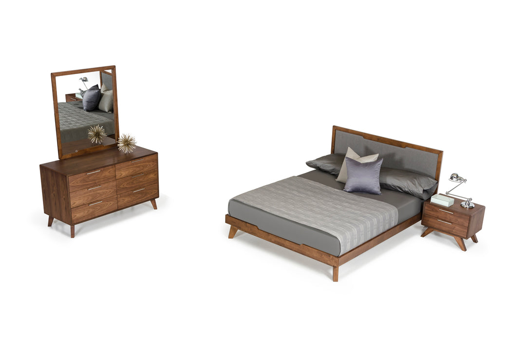Soria Mid-Century Grey & Walnut Bedroom Set
