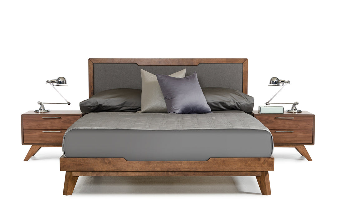 Soria Mid-Century Grey  and  Walnut Bed