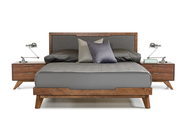 Soria Mid-Century Grey &amp; Walnut Bed