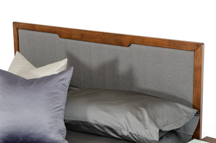 Soria Mid-Century Grey  and  Walnut Bed