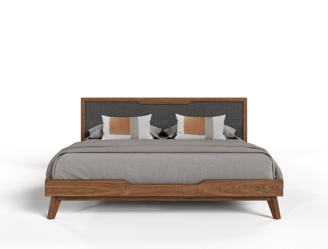 Soria Mid-Century Grey  and  Walnut Bed